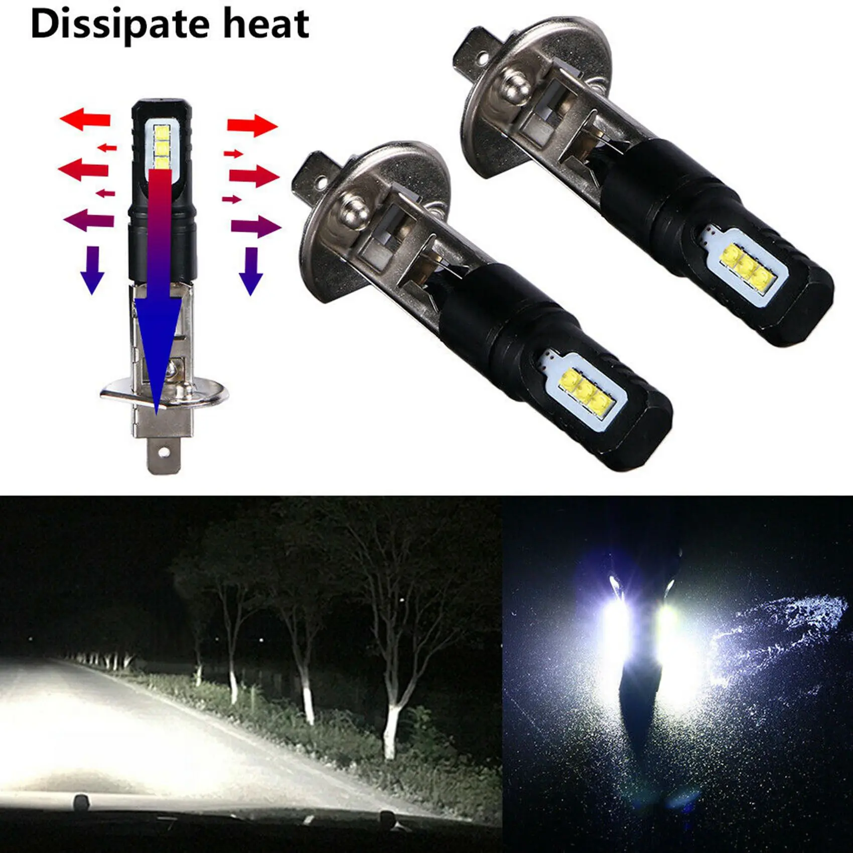 Kit d'ampoules de sauna à LED DRL, lumière blanche super brillante, faisceau haut, 8X, H1, 6000K, 6000LM