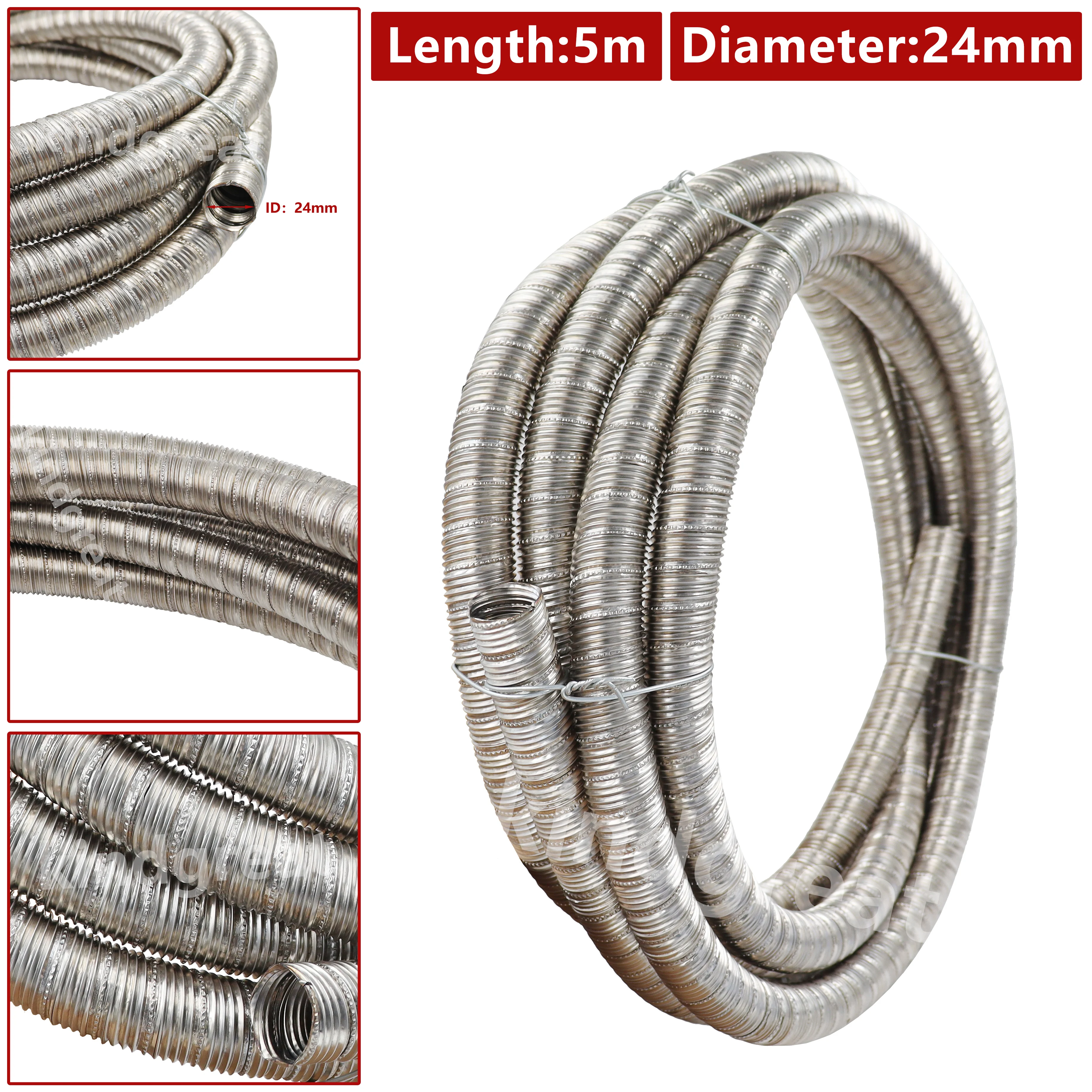 5m 24mm For Webasto Eberspacher Air Diesel Parking Heater Stainless Steel Exhaust Pipe Tube Gas Vent Hose 3 Layers