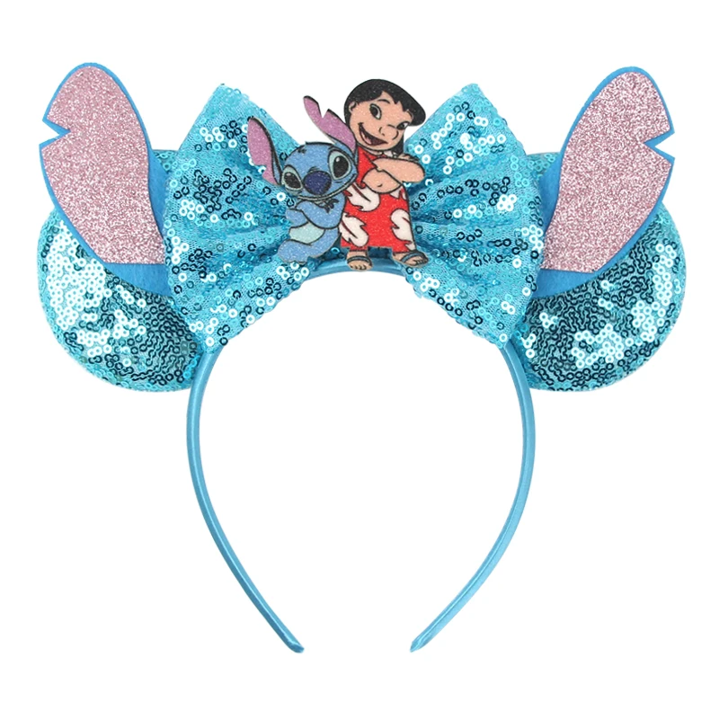 Disney Lilo Stitch Mickey Mouse Ohren Stirnbänder Frauen Party Haarschmuck Cartoon Stirnband für Mädchen Kinder Pailletten Schleife Haarband