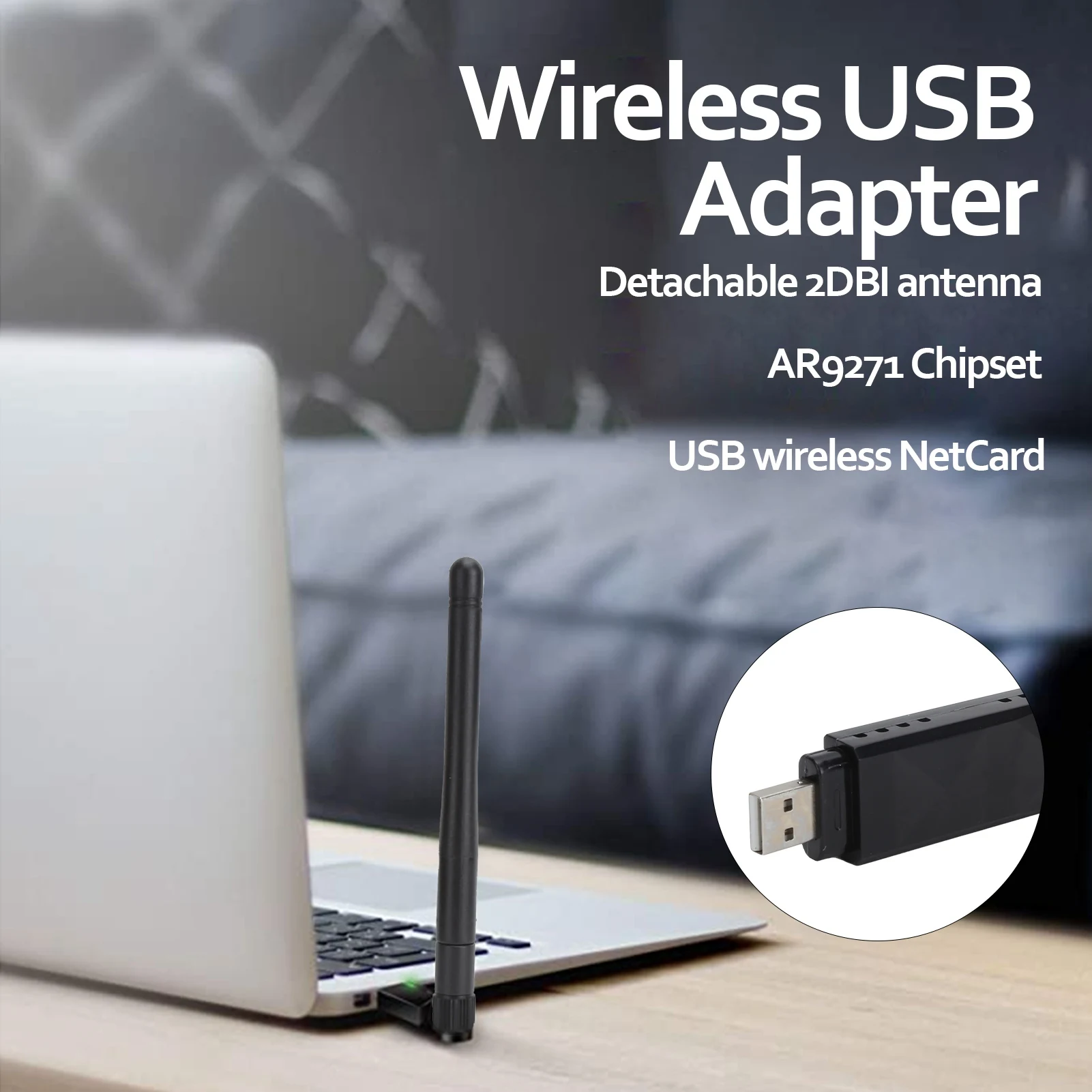 Wireless NetCard AR9271 USB WiFi Adaptor Detachable 2DBI Antenna Adapter for TV Computer