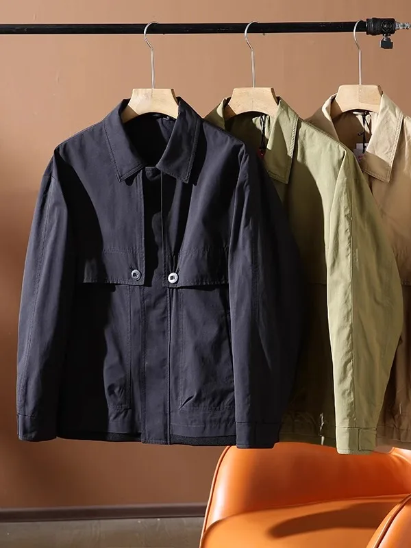 

Casual Loose Men's Spring Commuter Jacket Collared Outerwear Lightweight Fashion Deconstructed Style Standard Fit Zipper Closure