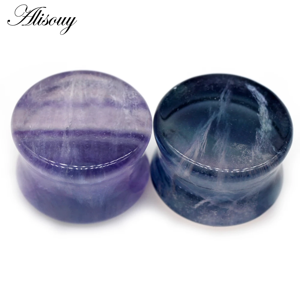 2 Pieces Stone Ear Plug Flesh Tunnel Expander Aurora Fluorite Ear Weights Stretchers Gauge Plug Saddle Fashion Body Piercing