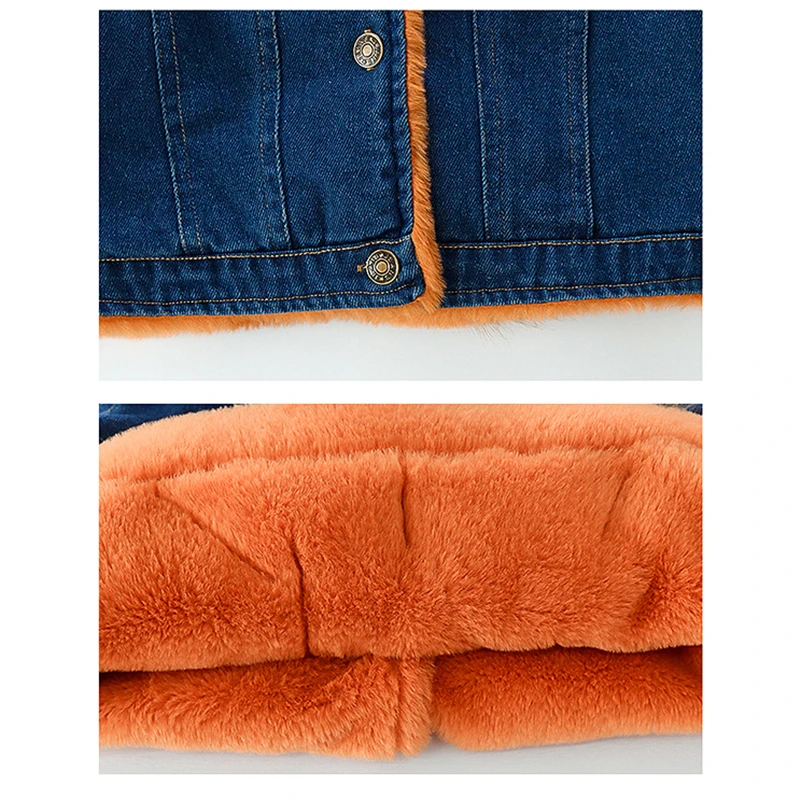 لطيف نمط الطفل الشتاء النمر الدنيم سترة مع غطاء محرك السيارة للطفل صبي الفتيات جميل صوف مبطن معطف الطفل الملابس الدافئة الدافئة 2-9Y
