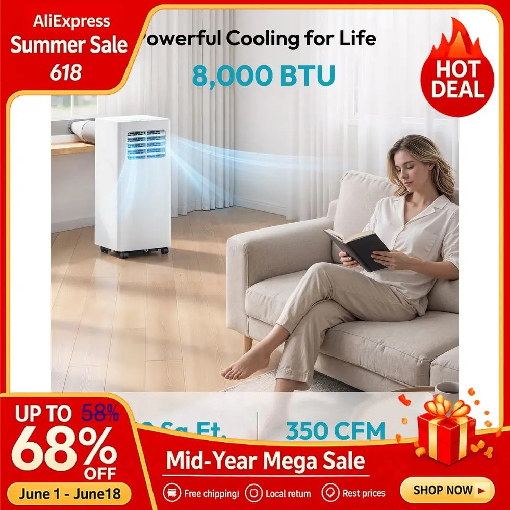 8,000 BTU Portable Air Conditioners, 4in1 Air Conditioner Portable Up to 350 Sq.Ft., Portable AC Unit with Cool, Fan, Dehumidif