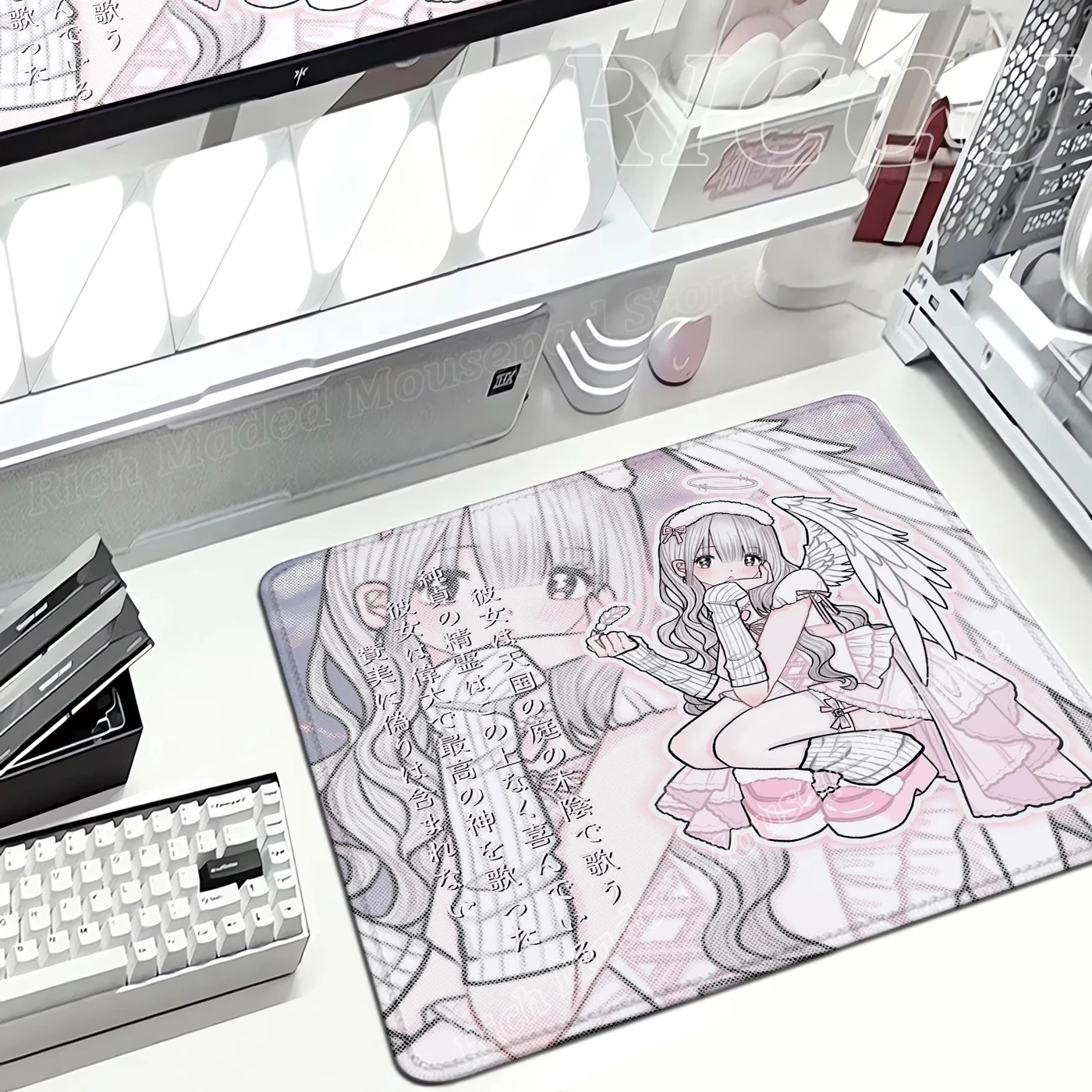 

Cute Pinkly Mouse Pad Kawaii Anime Angel Girl Mousepad Office Keyboard Gaming Accessories Desk Mat Home Decor Lock Edge TableMat