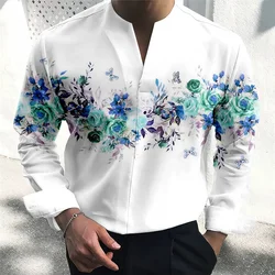 Men's Shirt Floral Graphic Prints Stand Collar Outdoor Street Long Sleeve Print Clothing Apparel Fashion Designer Casual Comfort