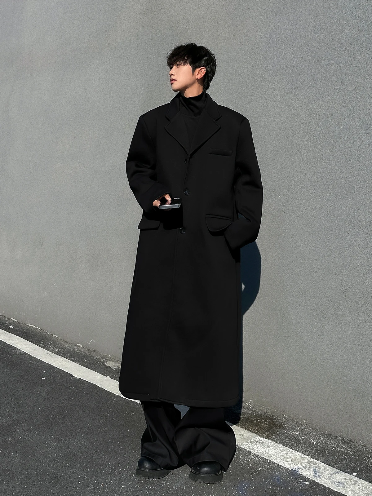 Autumn and Winter Mid-Length Wool coat Men's Korean-Sle High-Grade Loose Casual All-matching over the Knee Woolen Trench Co...