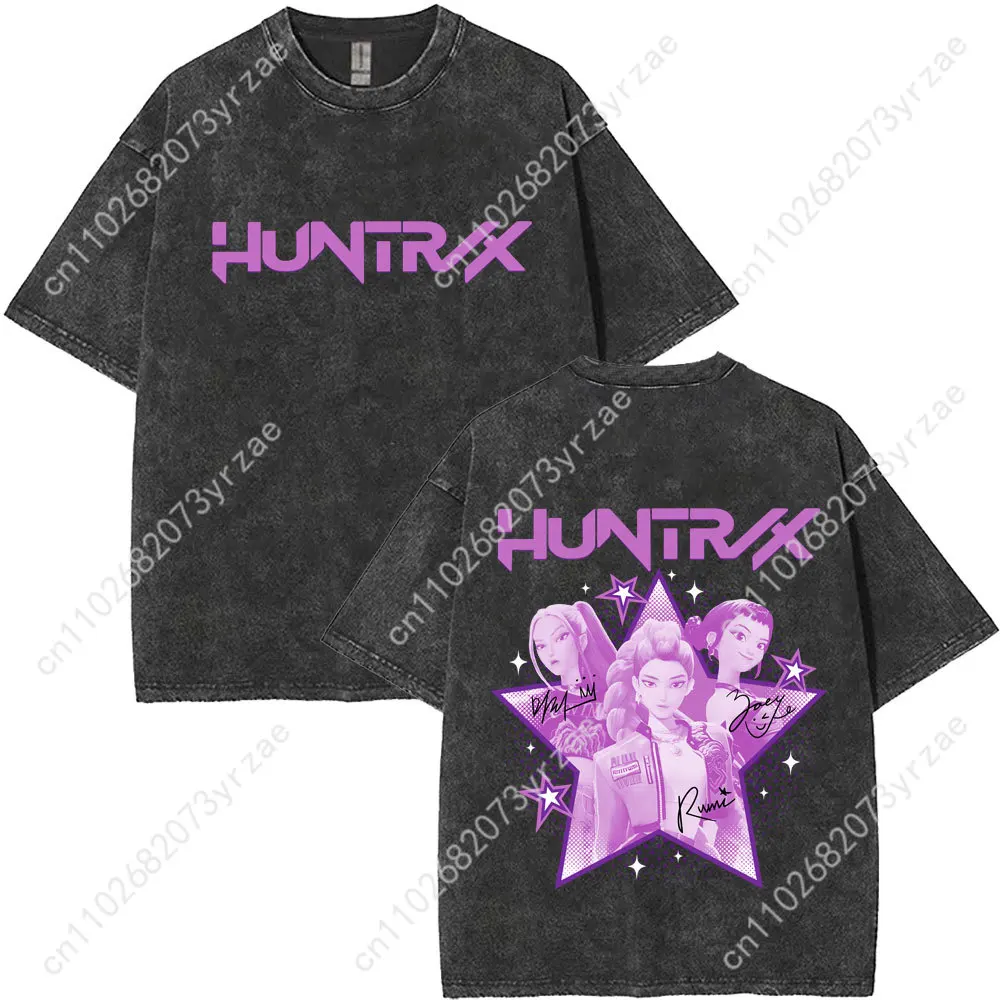 Camiseta KPop Demon Hunters Retro Wash para hombre y mujer, camiseta Vintage de alta calidad, camisetas suaves y transpirables de manga corta de algodón a la moda
