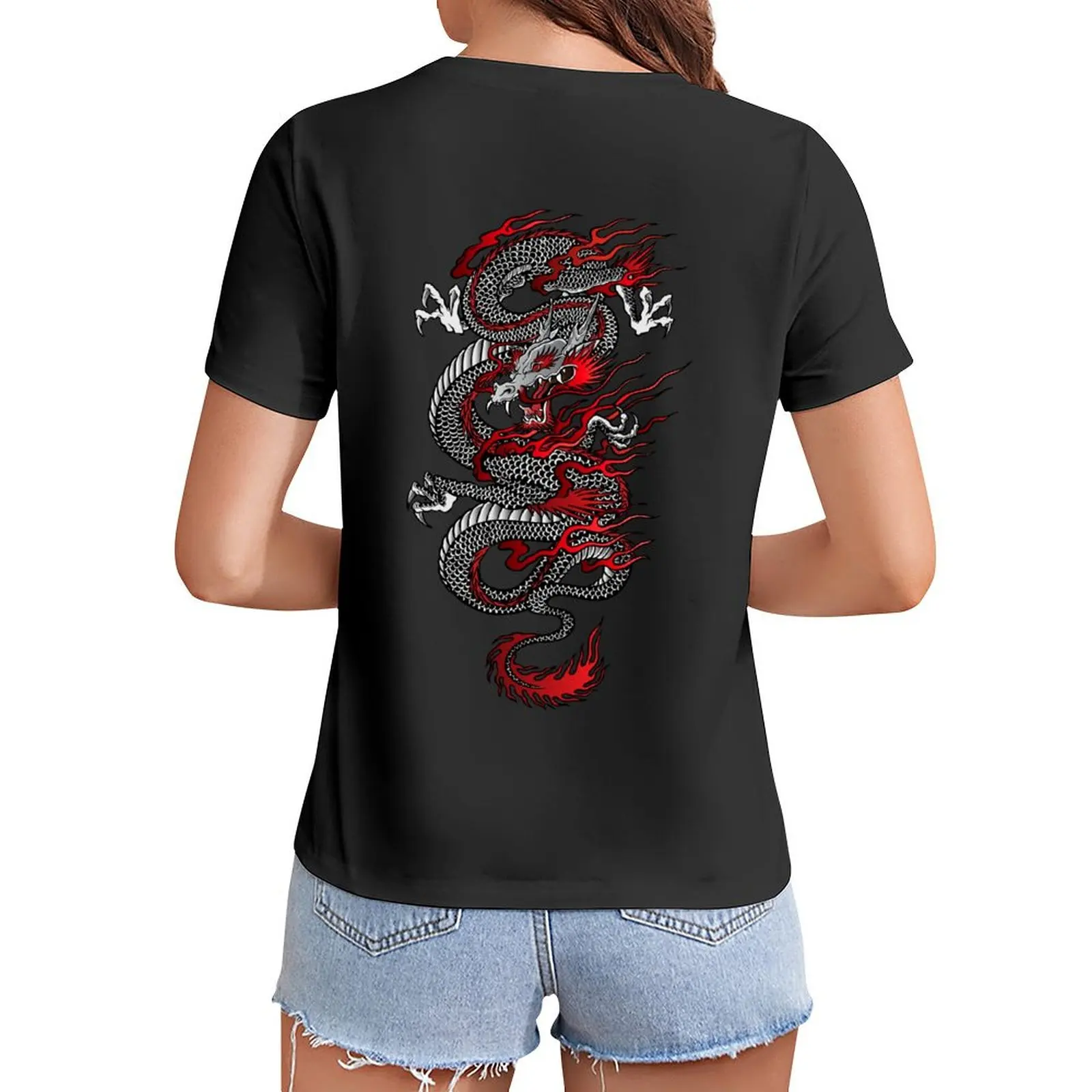 

Asian Dragon T-Shirt oversized blacks animal print luxury designer clothing Women