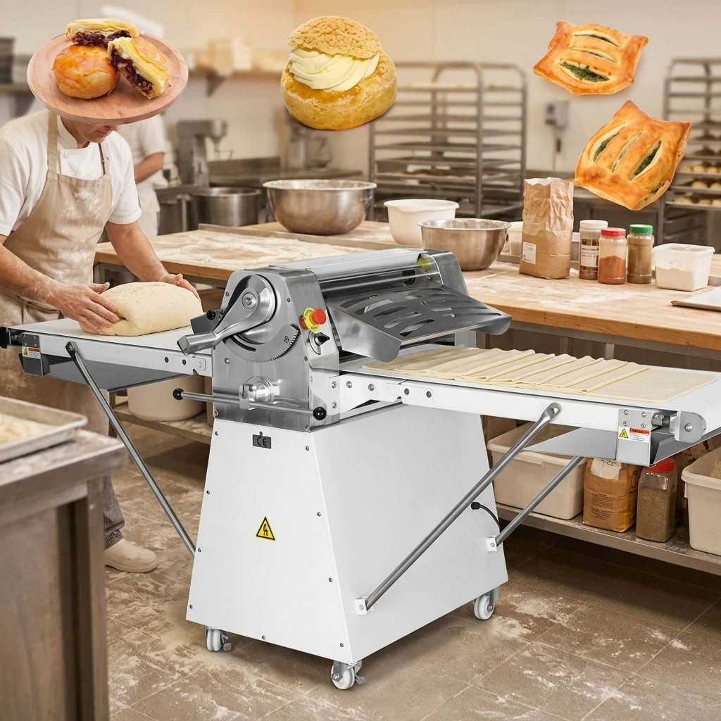 Dough Sheeter Multi Function Stainless Floor Type Dough Flattening Machine for Empanada Dough Sheet Preparation Work