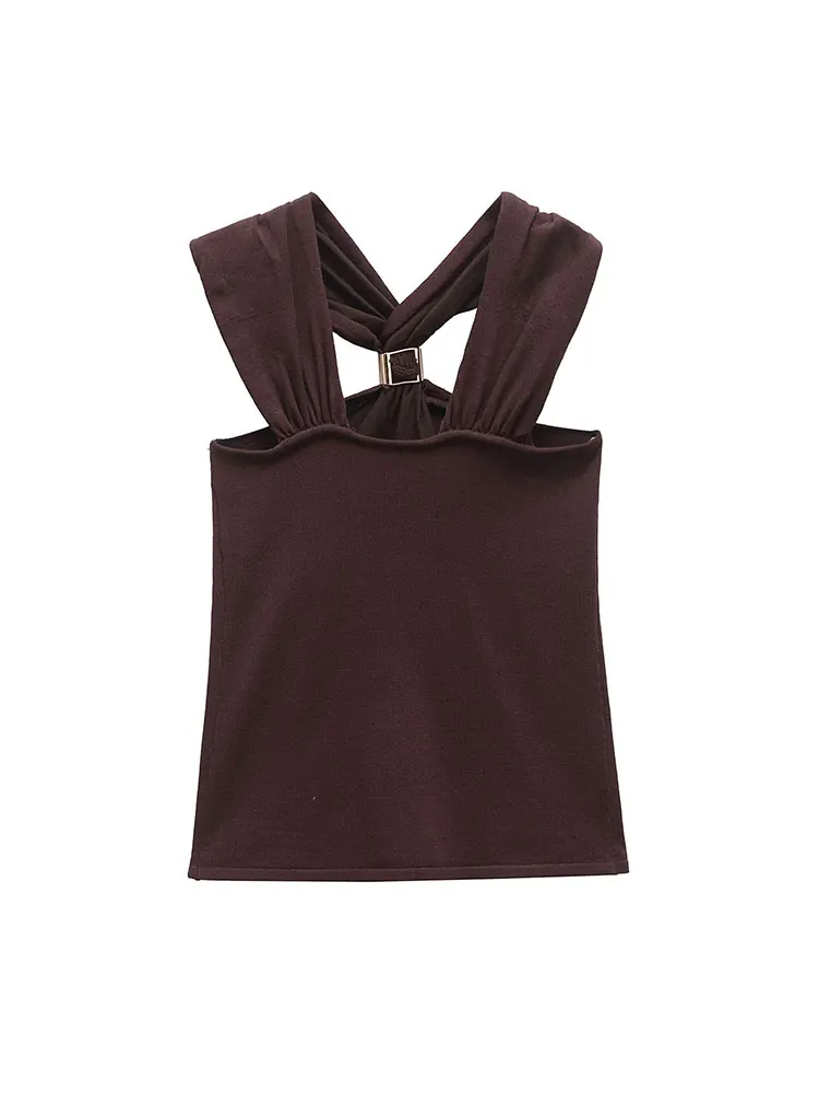 NLZGMSJ Casual Chique Mulheres Tops tricotar Sem Mangas Curto Fino Colete Nova Moda 2025 Primavera Verão Férias Feminino Tops