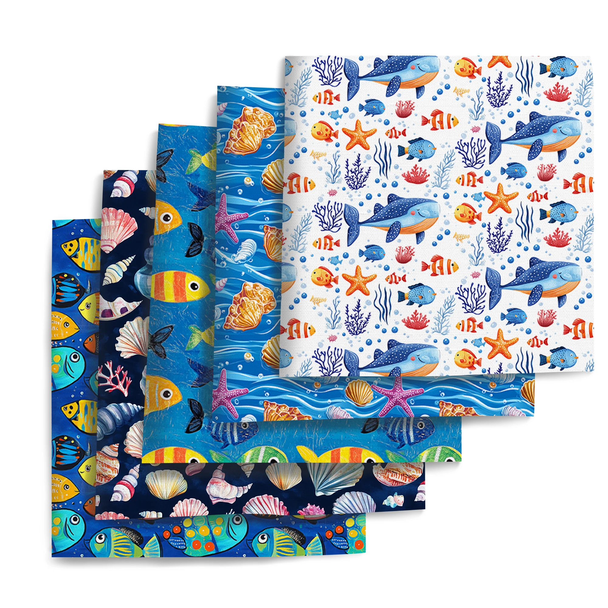 Pre-cut 1pc Ocean Series Fish Shell Print Polyester Fabric 19.68x57in Precut