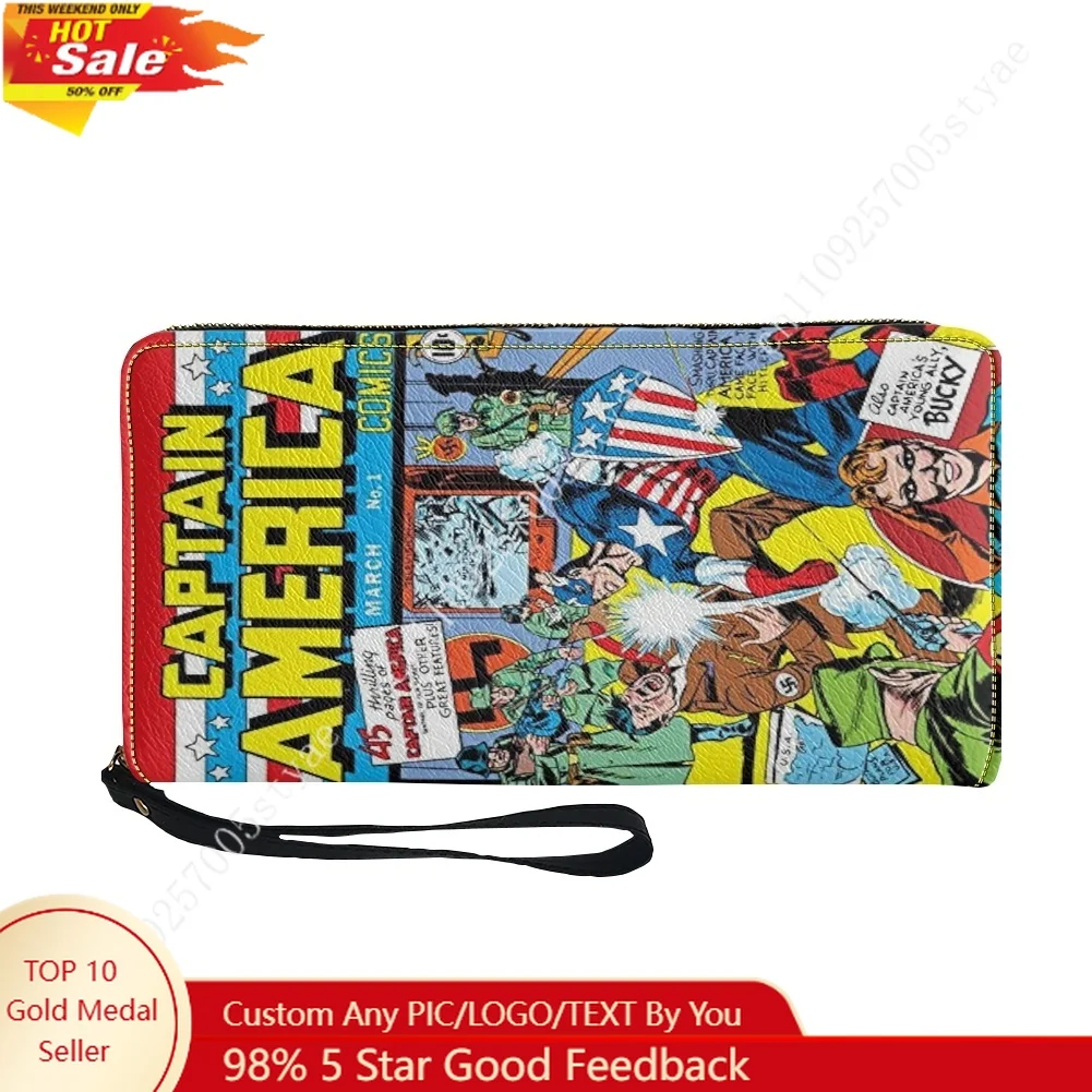 

Captain America Steve Rogers Custom Purse Mens Womens Teenagers Zipper Long Wallets Double Print Portable Wallet Gift Bag