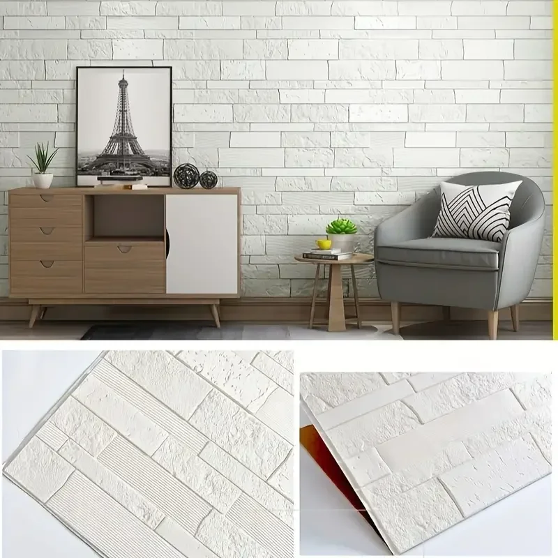 4-12pcs 35cm x 35cm 3D self-adhesive solid color wall sticker waterproof DIY living room brick pattern home decoration