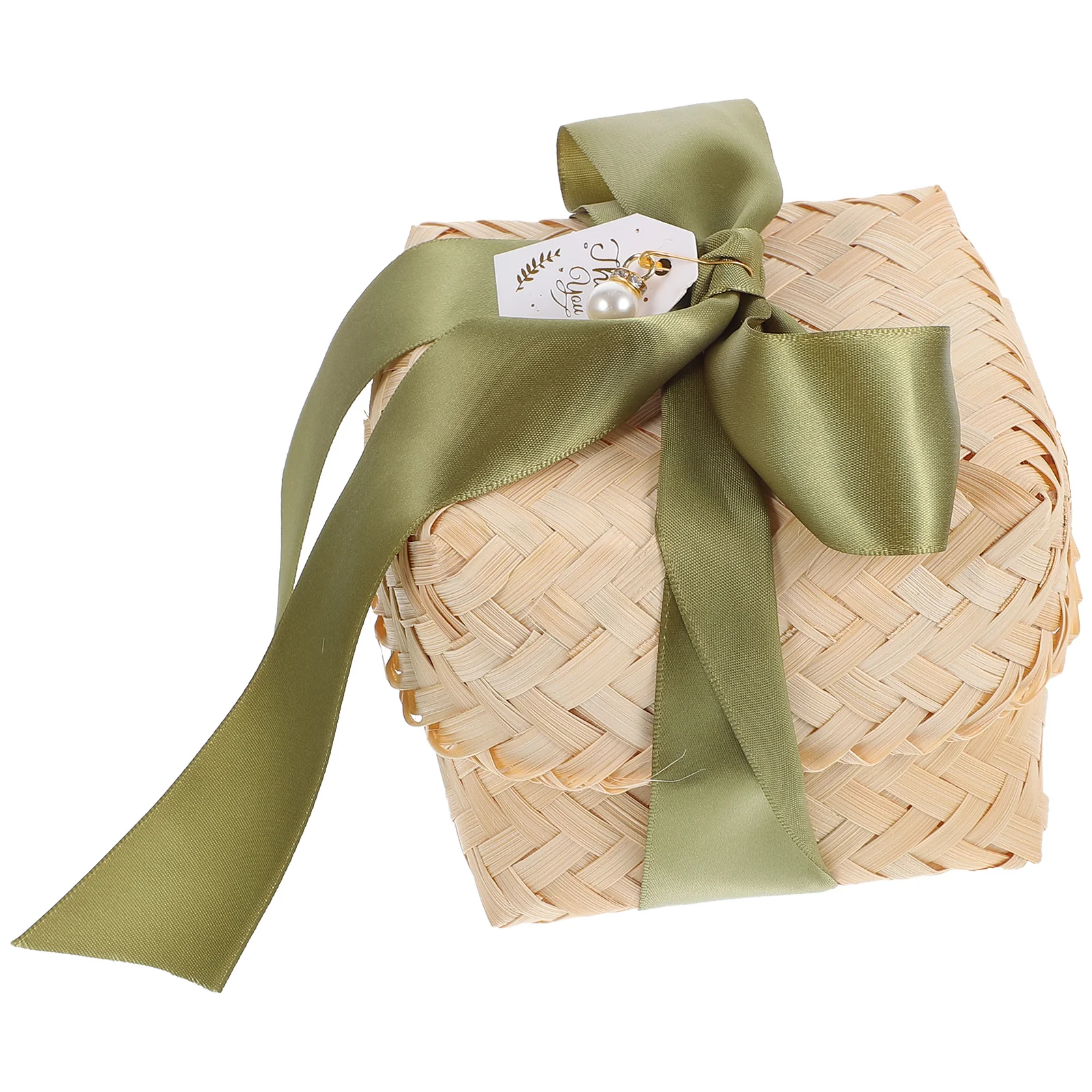 

Bamboo Basket Gift Box Decorative Woven Container with Lid Lightweight Kitchen Storage Multifunction Office Wedding