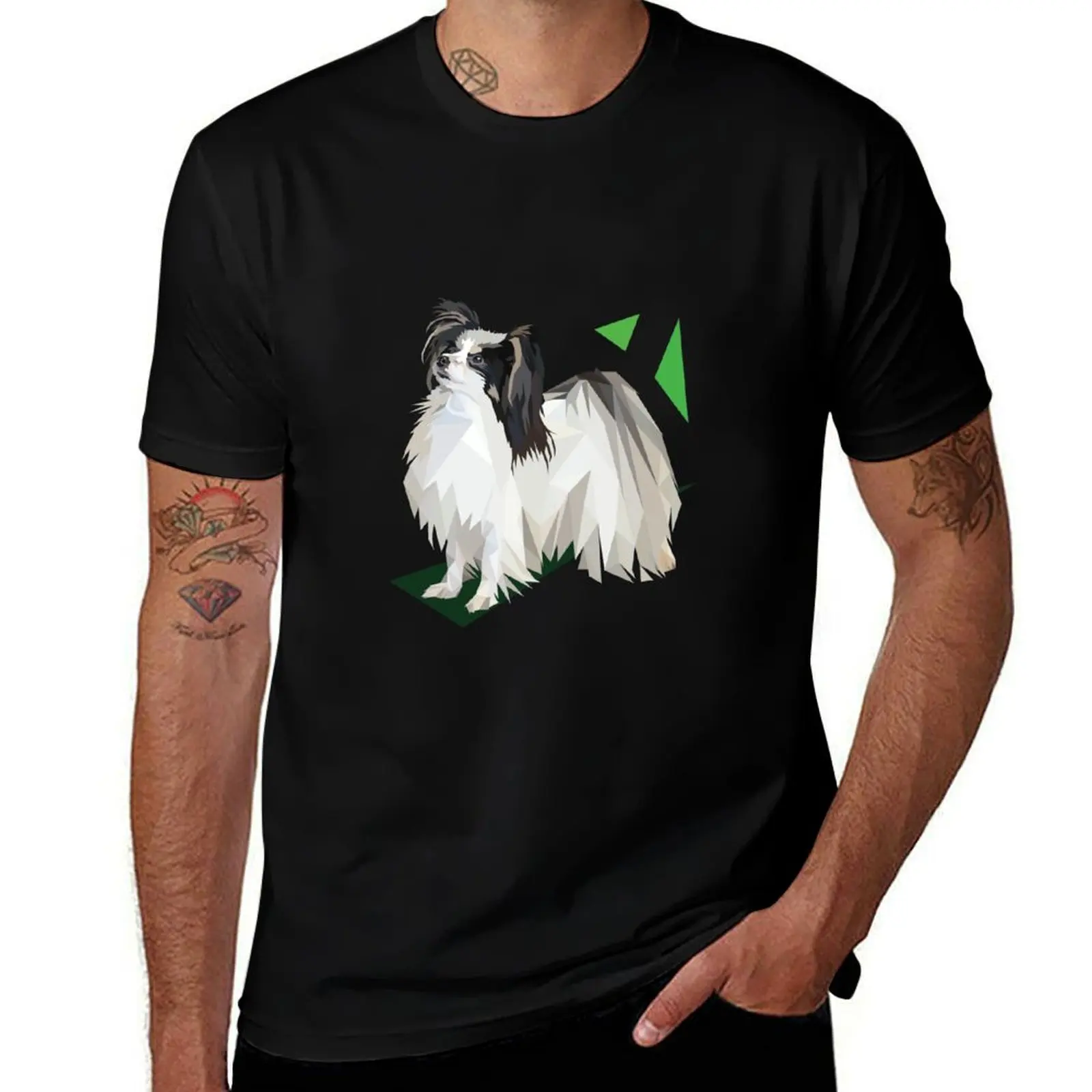 Papillon Dog Illustration T-Shirt Trendy Casual Short Sleeve Shirt T-Shirt