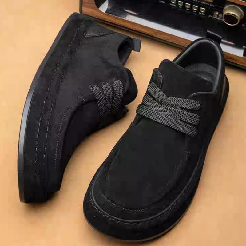 Cowboy Boots Men's Casual Leather Lace Up Shoes, Brown Suede Leather Texture, Cheap Casual Comfortable Walking Shoes Mens Shoes - Image 3