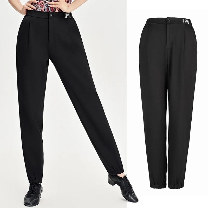 

Брюки для тренировок по латинским танцам для взрослых, черные брюки с эластичной резинкой на талии, женская тренировочная одежда для танцоров, женская профессиональная одежда для латинских танцев 4870