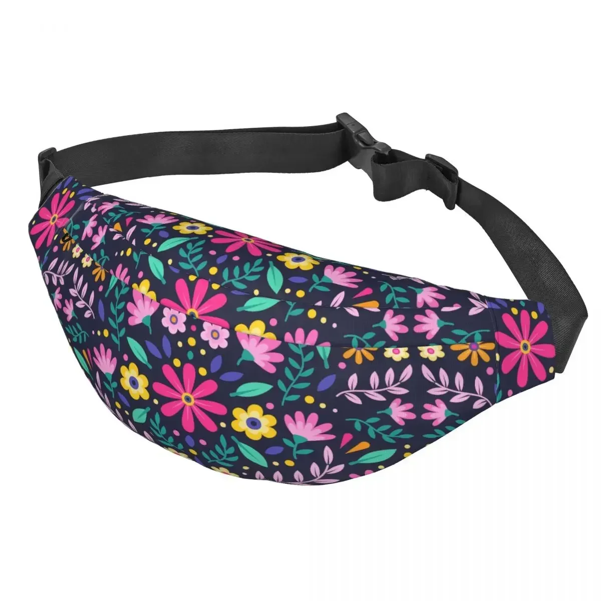 Custom Mexican Flowers Otomi Art Pattern Fanny Pack Women Men Sling Crossbody Waist Bag Cycling Camping Phone Money Pouch