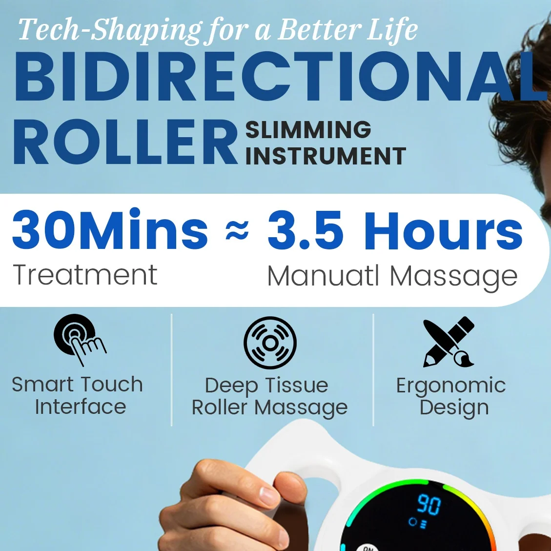 Bidirectional Roller Body Massager Red Blue Light Therapy Deep Tissue Massage Lymphatic Drainage Slimming Shaping Salon