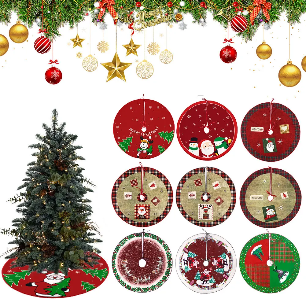 

60Cm Red Xmas Tree Ornaments Snowman Reindeer Snowflake Xmas Tree Mat Xmas Skirts Mat Winter Holiday Mat Decoration