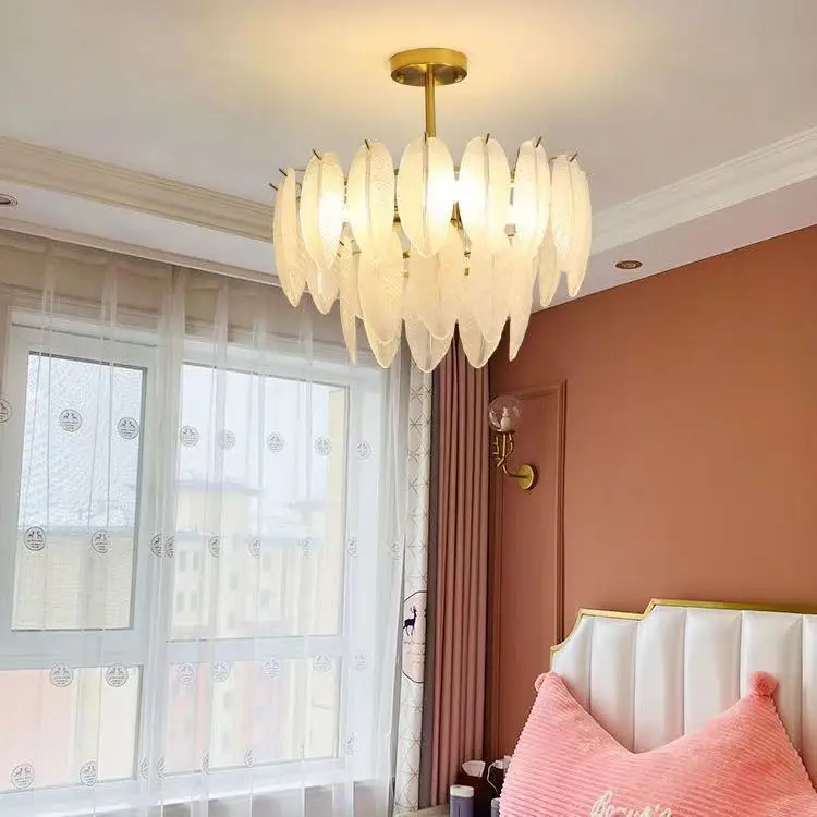 Modern Bedroom Lamp French Creative Personality Glass Living Room Ins Net Red Feather Pendant Lamp