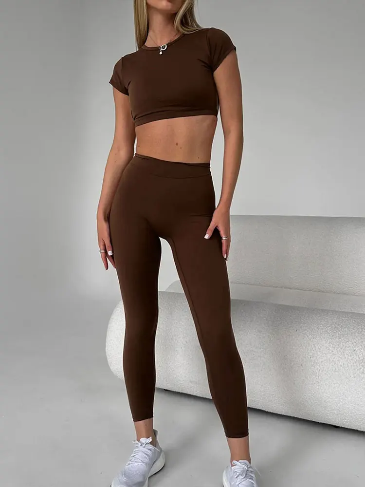 Women T-shirt Trousers 2 Piece Summer New Streetwear Fashion Casual Slim Club Clothing Solid Sexy Backless Tees Skinny Trousers