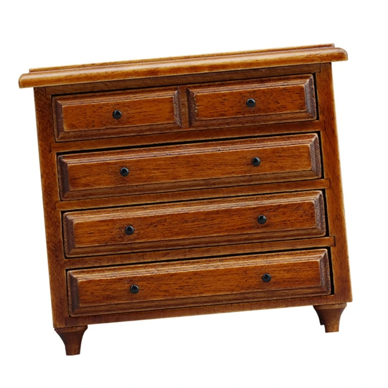 Mini gabinete detallado 5 cajones con acabado en castaño, construcción robusta, para organización casas 15UB