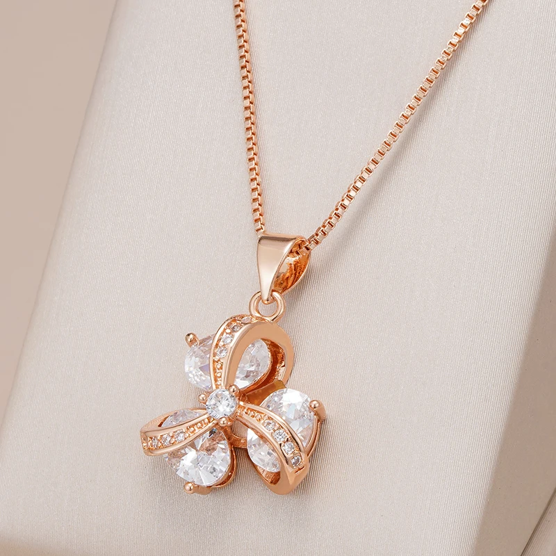 Kinel Hot Crystal Flower Pendant Necklace For Women 585 Rose Gold Color Natural Zircon Accessories Daily Fine Ethnic Jewelry