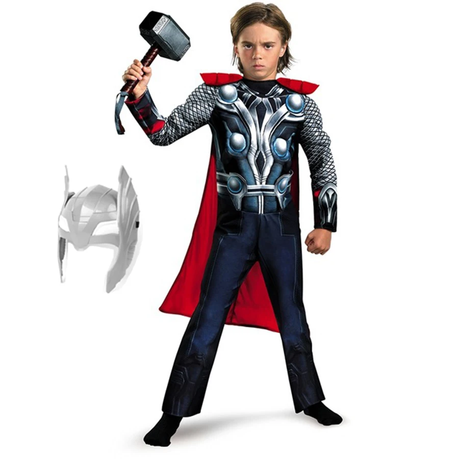 SuperHero Kinder Muskel Thor Cosplay Kostüme Kleidung Mit Harmmer Avengers Kind Super Hero Halloween Kostüme kinder Tag