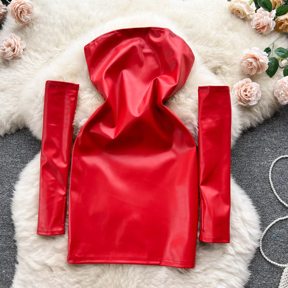 Faionable PU-leer Dr Dames strakke pasvorm Svel-rok met Sve-hoezen Herfst Winter Nieuw Sle Pendelen Korea...