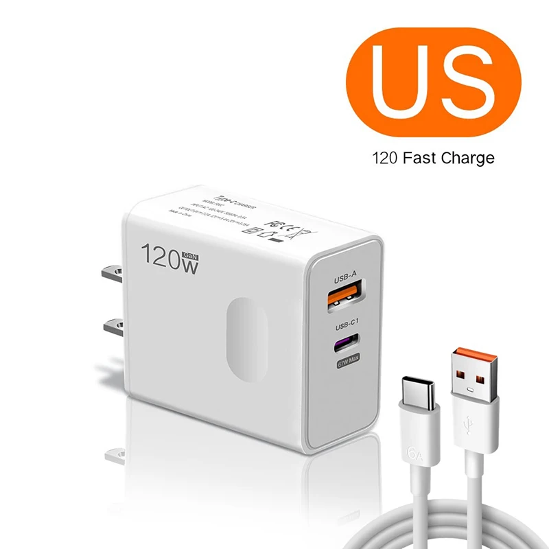 Xiaomi 120W Original-Telefonladegerät Turbo-Schnellladung PD USB 2-in-1-Ladegerät 2 Anschlüsse Schnellladung für Xiaomi Huawei iPhone Samsung