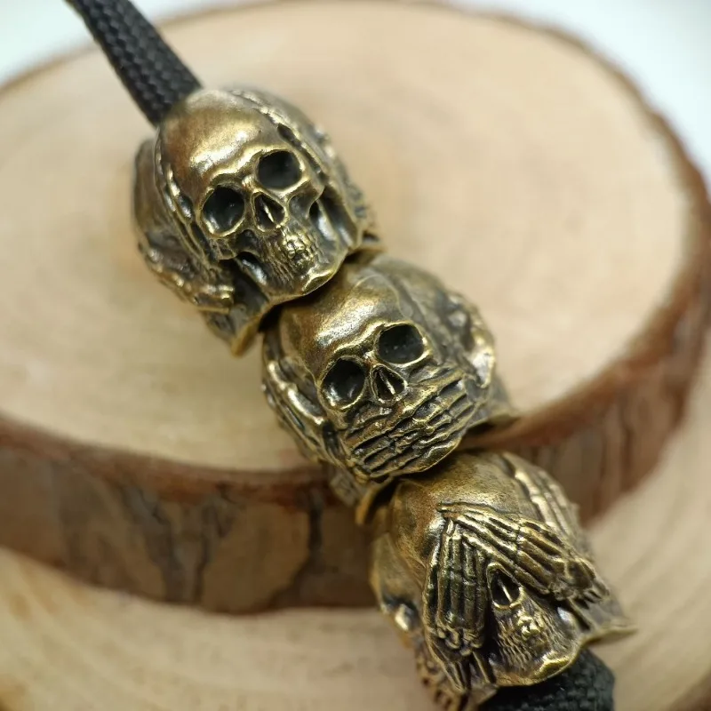 Three Sided Skull Head Brass Knife Beads EDC Outdoor DIY Paracord Woven Lanyard Keychain Charms Jewelry Accessories