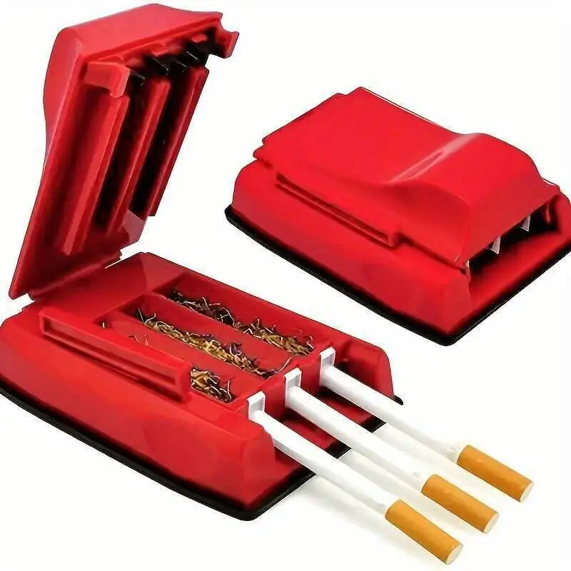 

1 сверхмощный ручной сигаретный ролик с 3 трубчатыми наполнителями, не требуется электричество, портативный компактный дизайн, красный, подходит для путешествий,