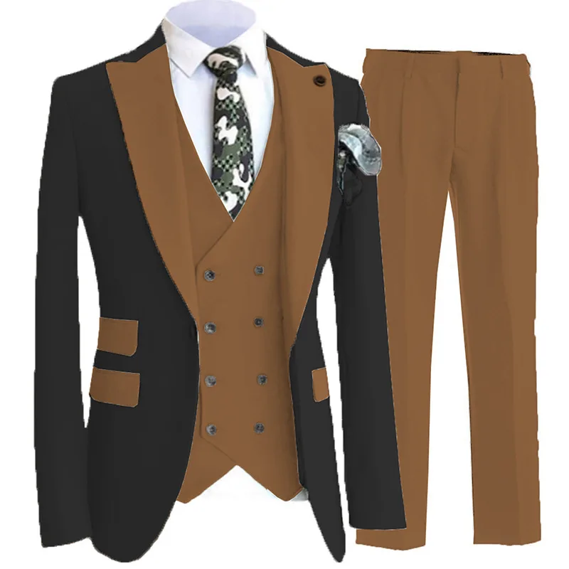 Lansboter Green Men Suit 3 Piece Slim Fitting Lapel Black Coat Suitable For Wedding Banquet Groom Dress Jacket Vest With Pants