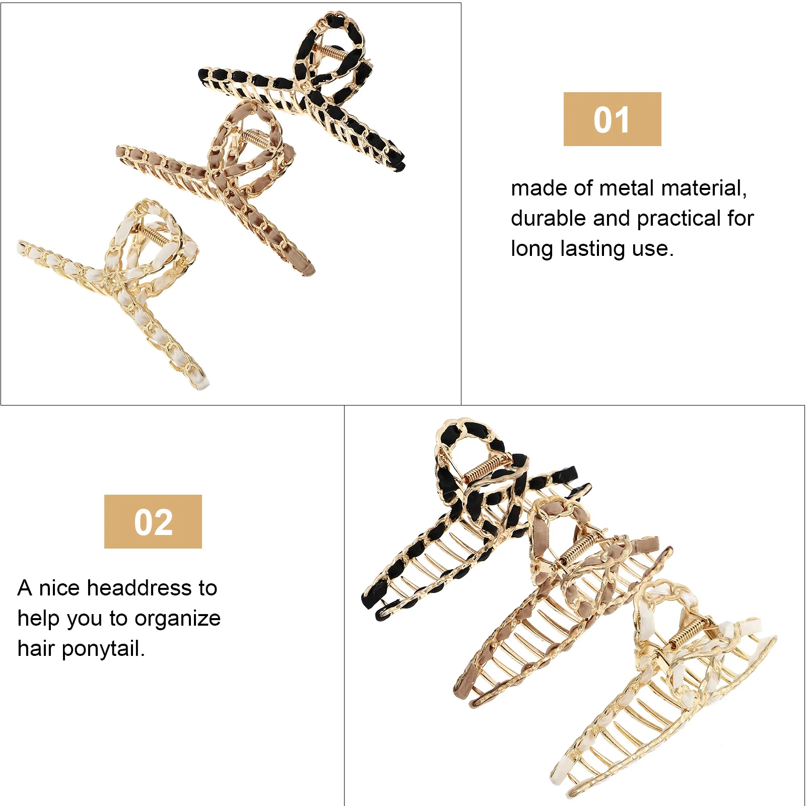 

3Pcs Fashion Metal Hair Clips Strong Jaw Claws for Women Shower Sports Thick Thin Hair Ponytail Clips Jaw Clip
