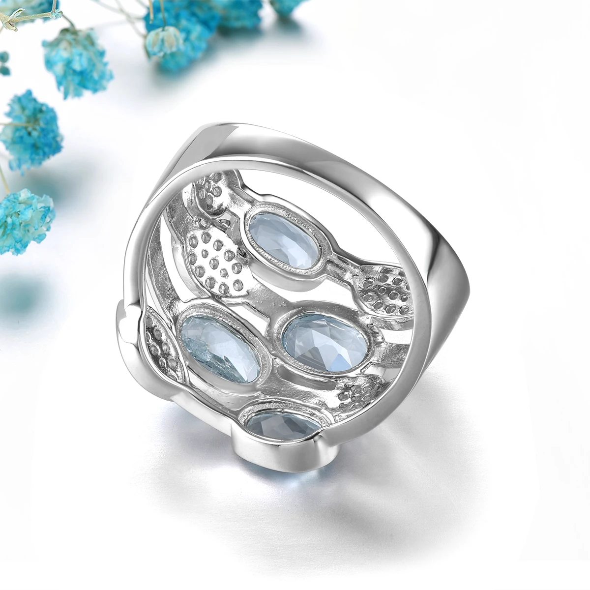 Natural Aquamarine Solid Sterling Silver Rings 2.2 Carats Genuine Light Blue Gemstone Romantic Unique Design S925 Fine Jewelrys view 4
