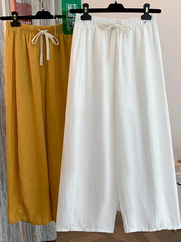

Summer High Waist Loose Straight Leg Casual Pants Women's Wide Matched Long Trousers Elastic Waisand Casual Faion
