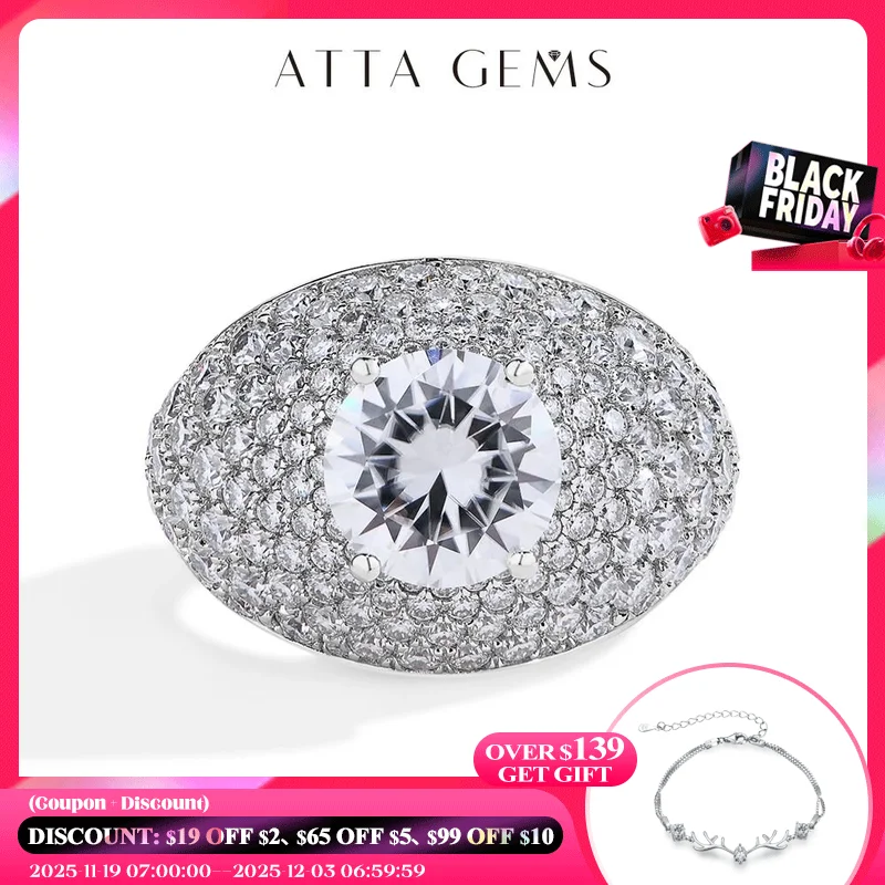 

ATTAGEMS Real 925 Sterling Silver Moissanite Rings 3.0CT Round Cut D VVS1 Diamond Engagement Wedding Fine Jewelry Gift for Women