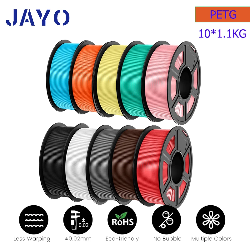 JAYO 3D Filament Printer PLA PLUS/PLA /PETG/PLA+2.0/ABS/TPU 1.75mm 10Rolls for FDM 100%No bubbel 3D Printer Materials DIY Gift