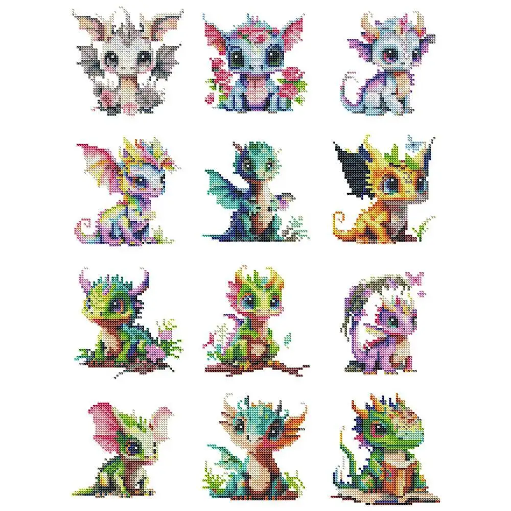 12 Stück Neuankömmlinge Diamantmalerei Drache DIY Bastelset Vollrund Diamant Mosaik Dinosaurier Tier Wanddekoration