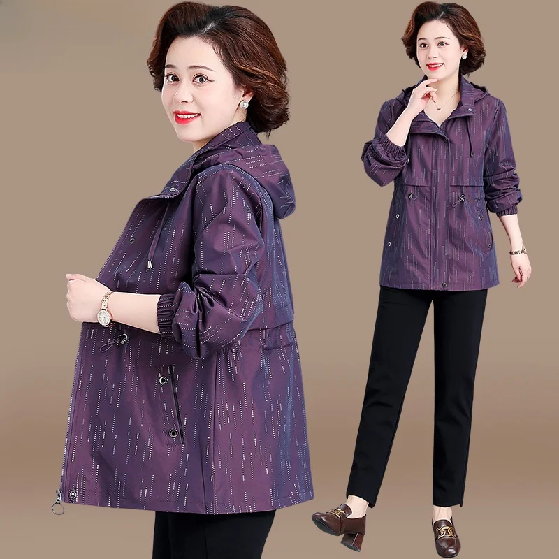 

Sli Autumn Outerwear for Middle-Aged Mothers Faionable Ele Windbreaker Large Size Jaet Top Polyester Fiber