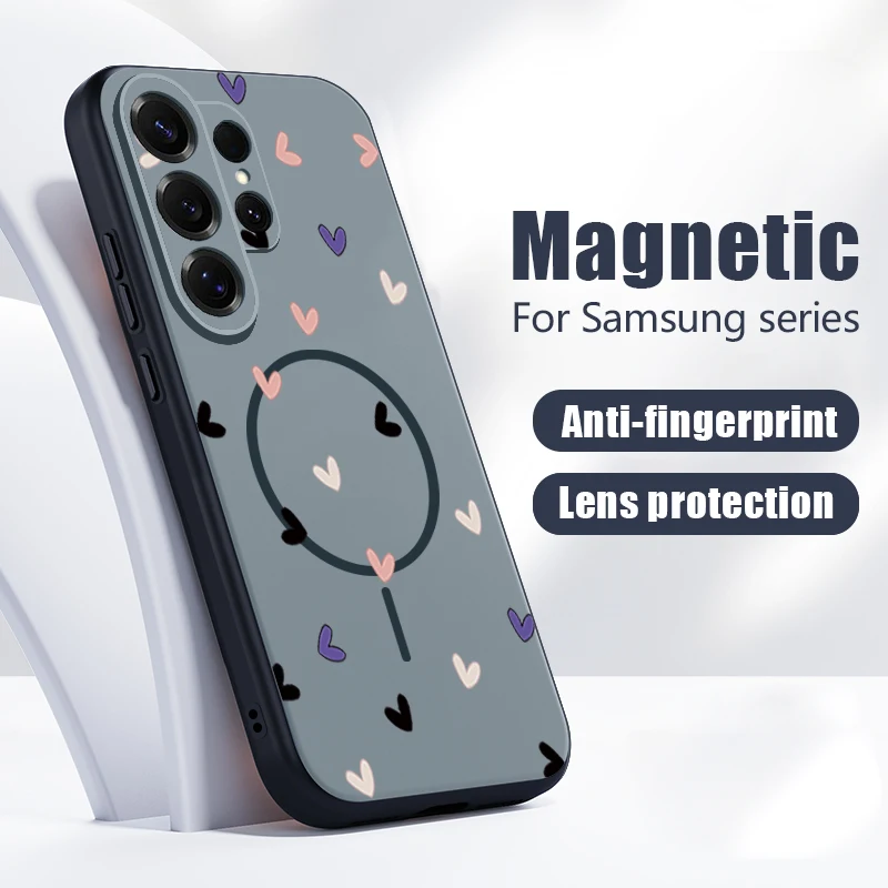 Mini Love Hearts Print Case For Samsung Galaxy S26 Ultra S25 Edge S24 Plus S23 FE S22 A54 A55 A56 5G Magnetic For Magsafe Cover