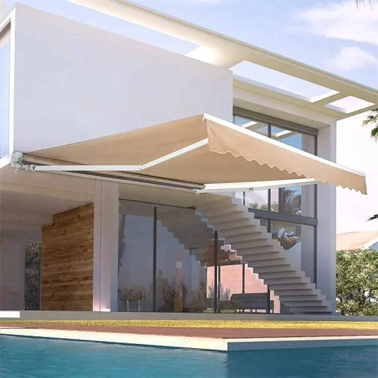 Villa Apartment Outdoor Balcony Awning Wall Mounted Installation Rainproof Panoramic Canopy Retractable Saves Space Sunshade