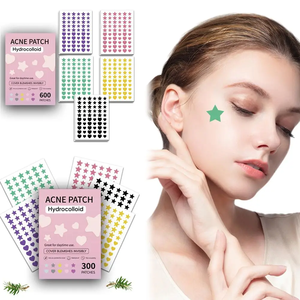 600/300pcs Star Shape Pimple Patches Colorful Hydrocolloid Pimple Healing Face Patches Strong Cute Zit Care Absorption Stic K2n3