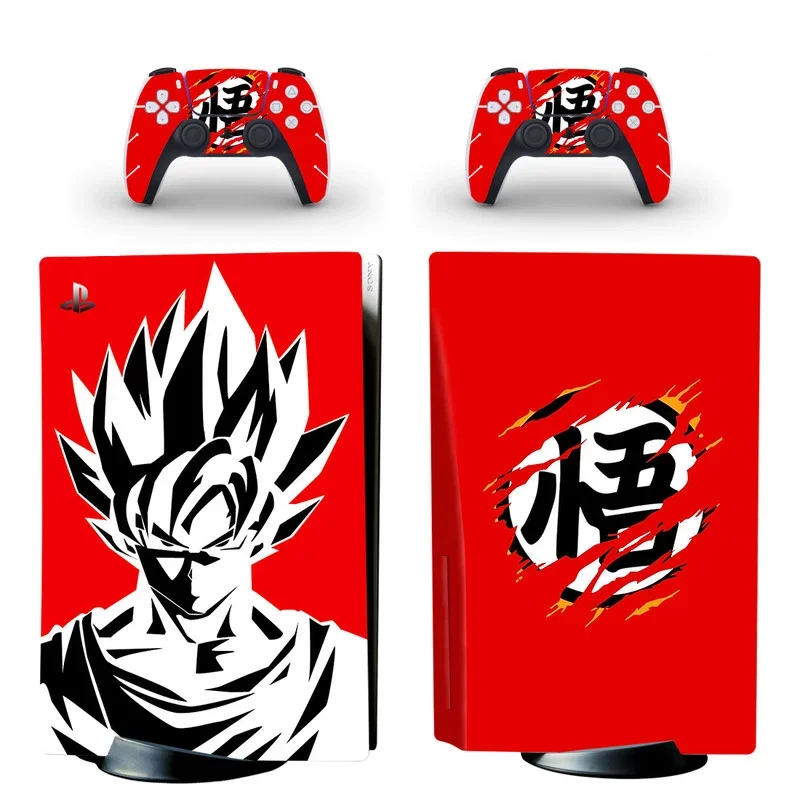 Dragon Ball Goku PS5 Sticker Anime Kakarotto PS5 Disk Skin Sticker Cool Decal Cover for PlayStation 5 Console and 2 Controllers