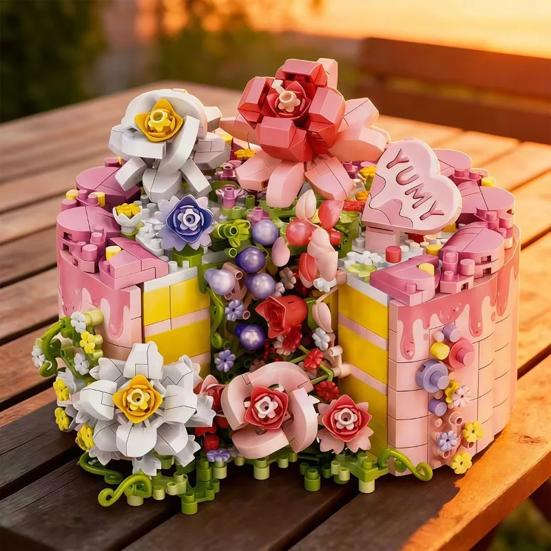 

Building Block Flower & Cake DIY Assembly Toy, Elegant Birthday & Valentine's Day Gift for Girls