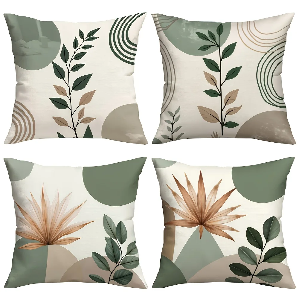 1PC 2D Flat Boho Sage Green Tropical Leaf Throw Pillow Covers Modern Neutral Geometric Botanical Cushion Cases for Home Sofa