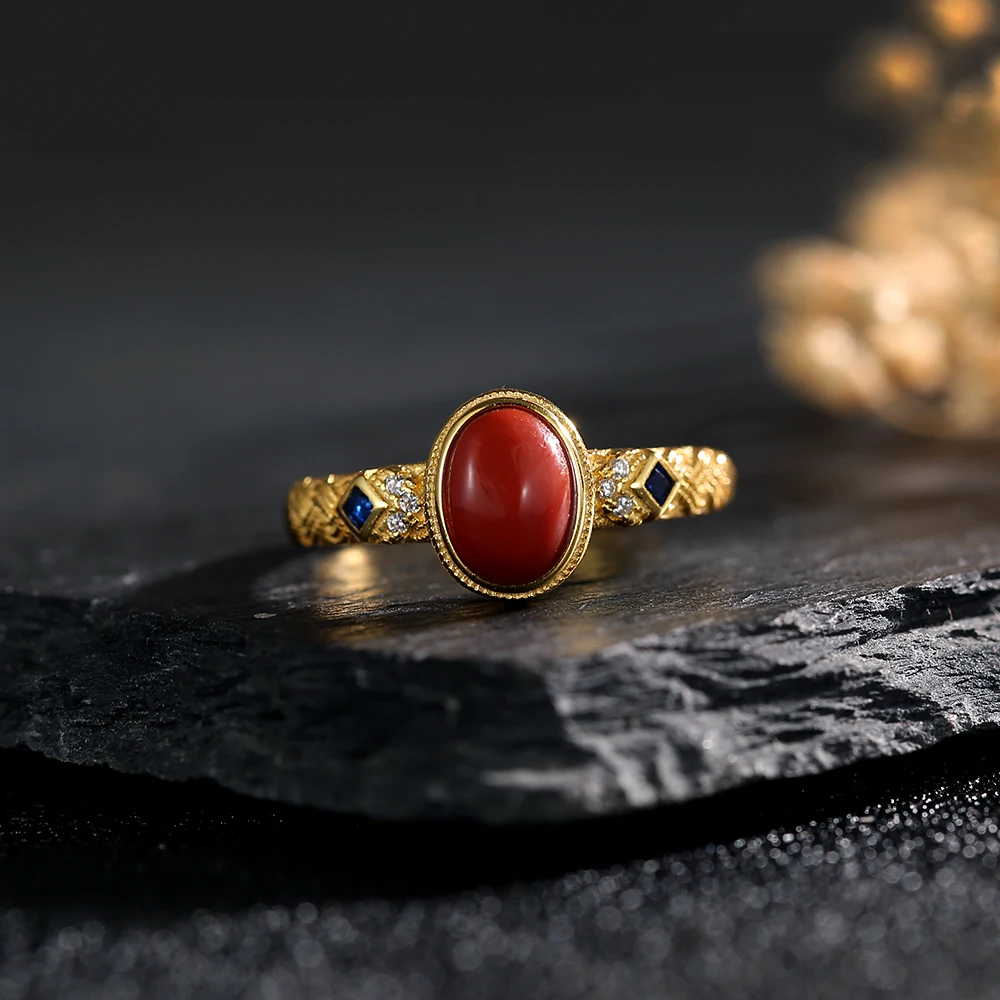 

18K gold plated Southern Red Agate ring 925 silver, a gorgeous jewelry gift for women's engagement and wedding, adjustable size
