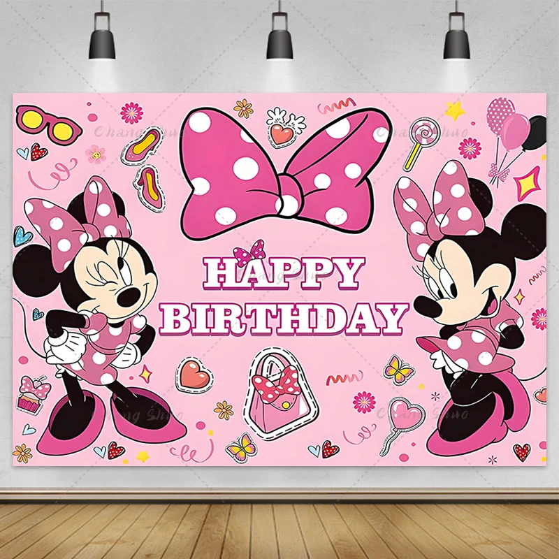 Customizable Minnie Mouse Photography Backgrounds Vinyl Cloth Photo Shootings Backdrops for Kid Baby Birthday Party Photo Studio